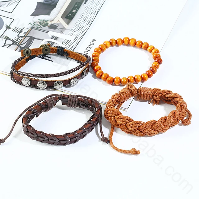 Mix 4 piece kind style Custom Handmade DIY vintage Punk Fashion Jewelry mens Charm Braided truth leather bracelet.jpg