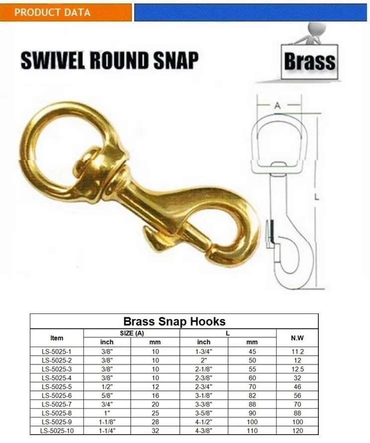 Hardware Rigging Brass Snap Solid Brass Fishing Snap Hook Swivel Round ...