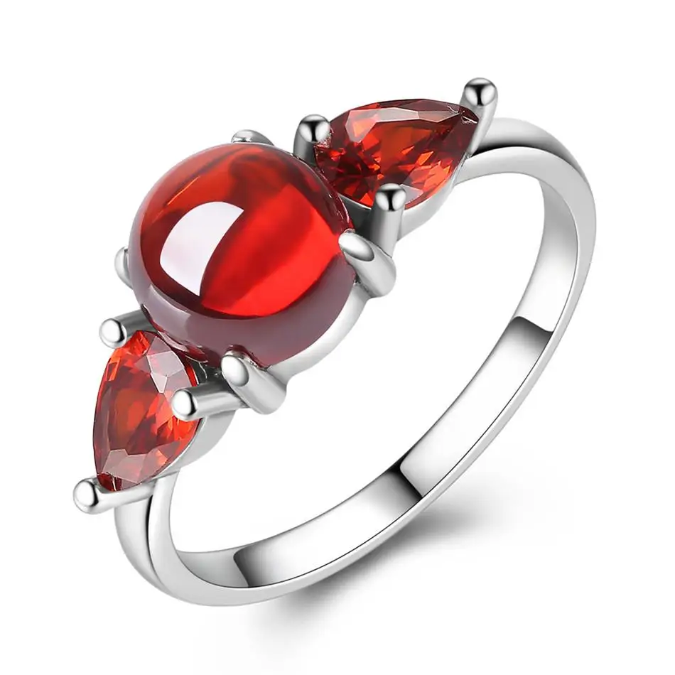

AAA Red Rhinestone Ring for Women 925 Sterling Silver Vintage Ring Fashion Silver Jewelry