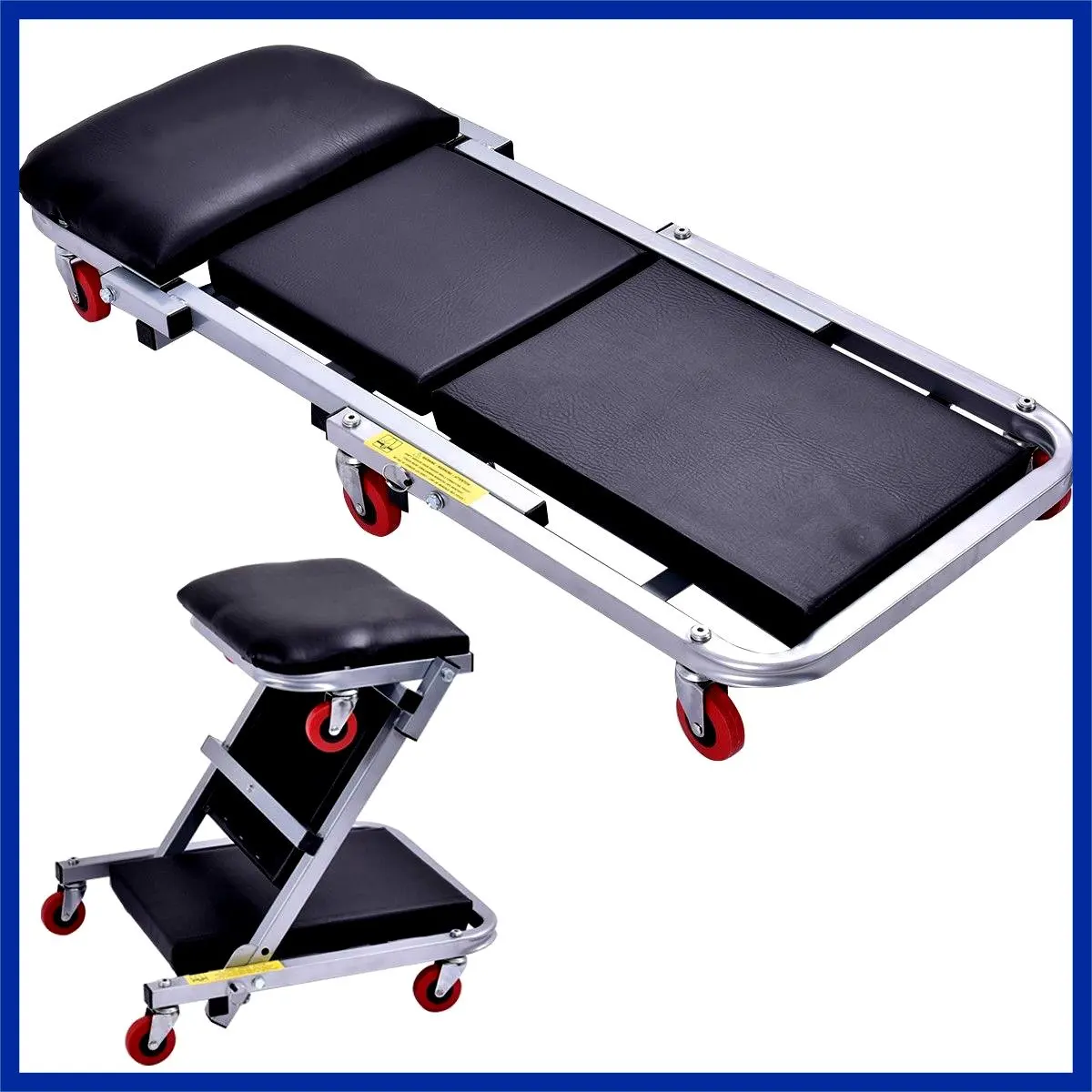 Buy Creeper Seat Garage Mechanics Stool Foldable Black 2 In 1 Solid