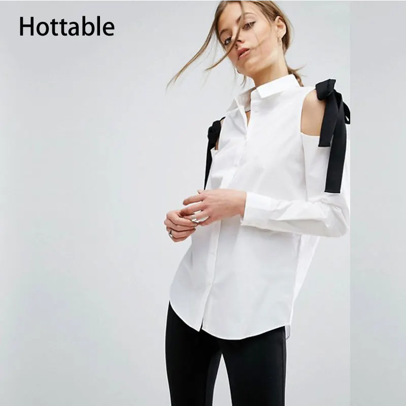 

Women Elegant Solid Chiffon Strapless Long Sleeve Bandage Bow Tops Office Turn Down Collar Blouses
