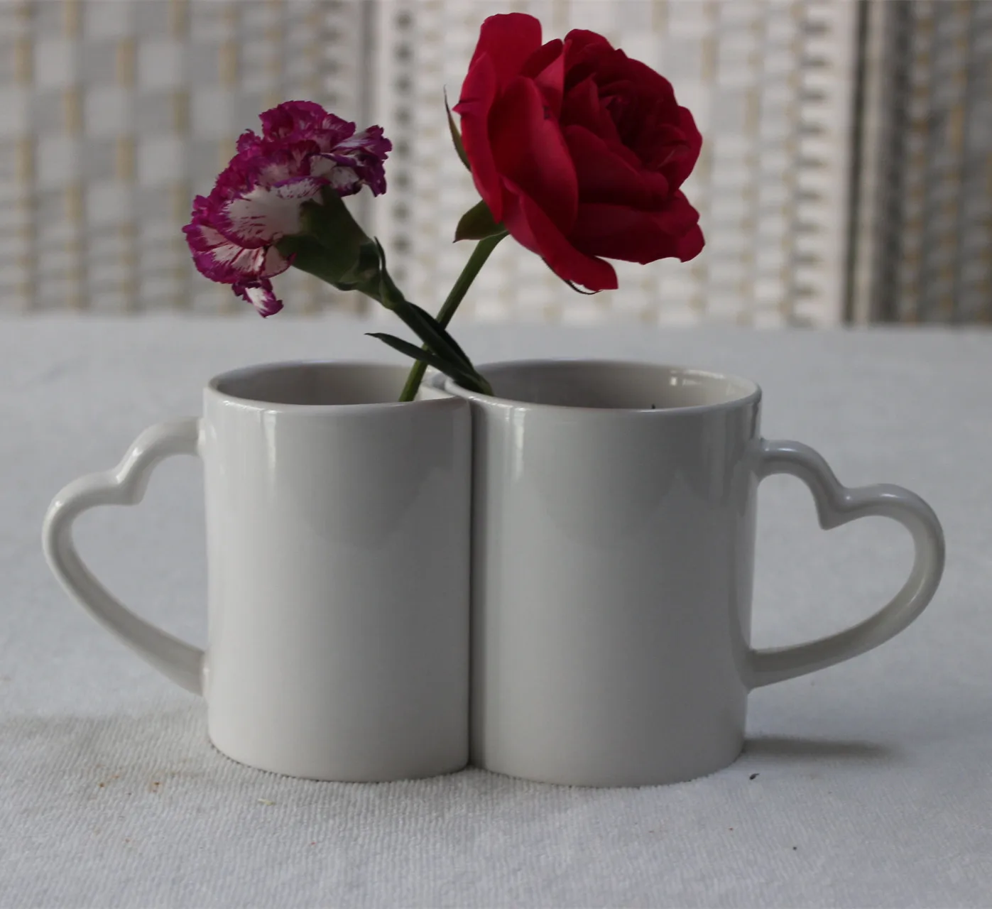 Sublimation Ceramic Couple Mug With Heart Shape Handle Cute Couple Mug