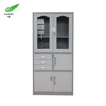 Model Designed White Glass Cabinet Door Lock Office Steel Cupboard With 3 Drawers And 2 Glass Doors Cupboard Buy Cabinet Sliding Glass Door