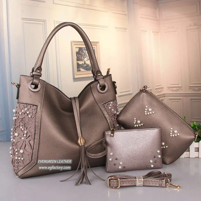 trendy women handbag with pearl 3 pieces of bags set SH540