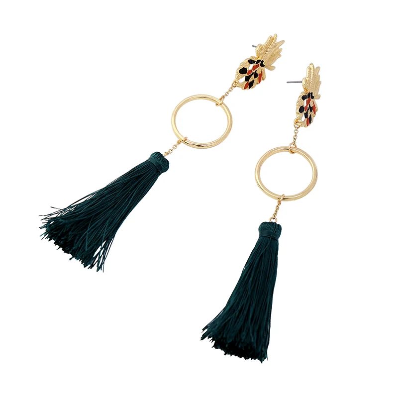 

ed0088b Cyan Long Tassel Earrings With Hoop, Gold Plating Wholesale Fashion Women Jewelry Pineapple Earring