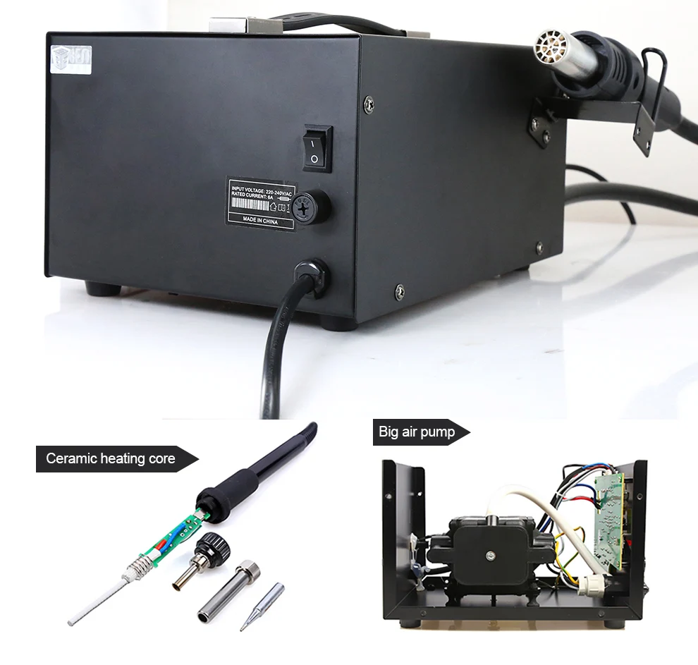BST-702D 2 in 1 digital display rework station soldering iron and heat gun
