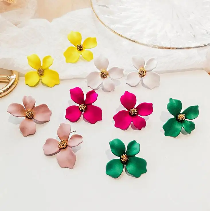 

Fashion Floral Shape Design Stud Earrings, Yellow, green, white, rose red, pink