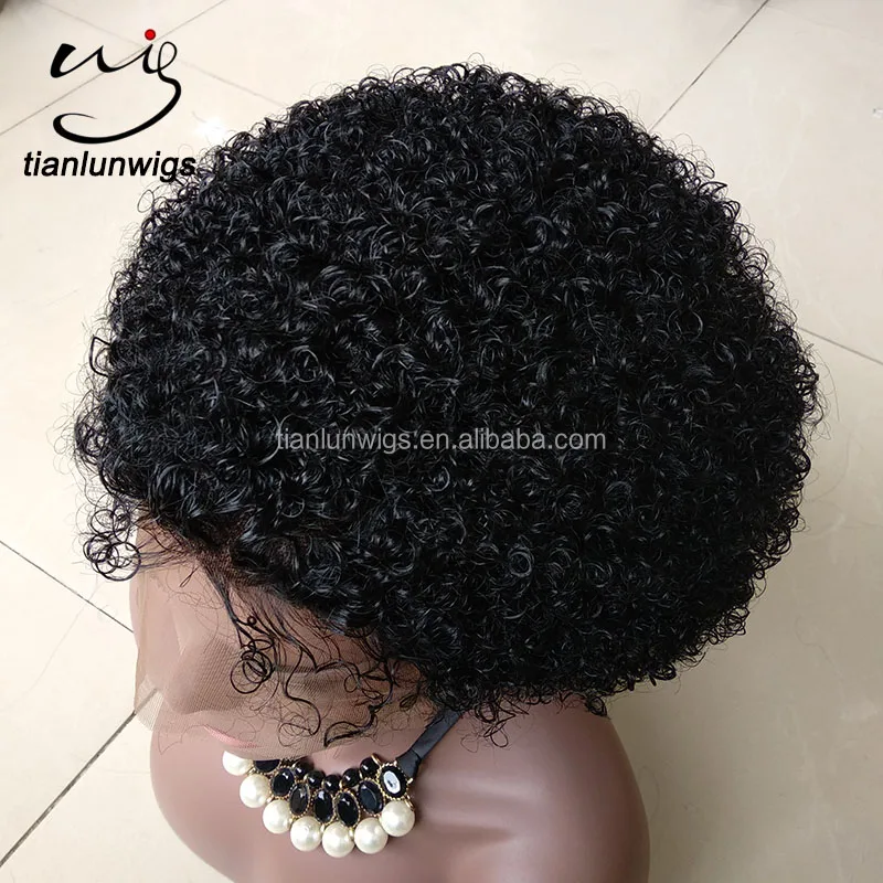 

In stock afro curl full lace wig #1 color 14 inch short afro kinky hair lace front wig jet black afro curly wig for black women