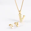gold jewellery dubai latest fashion letter V design 18k gold plated stainless steel jewelry set
