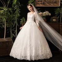

New Arrival Full sleeve Champagne/Ivory 2 color Customize Ball Gown Plus Size Wedding Dresses Real Image Bride's Gowns