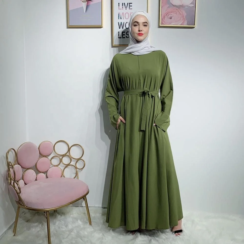 

2019 new soft crepe long dress muslim women abaya turkish islamic clothing for breastfeeding, Black,army green