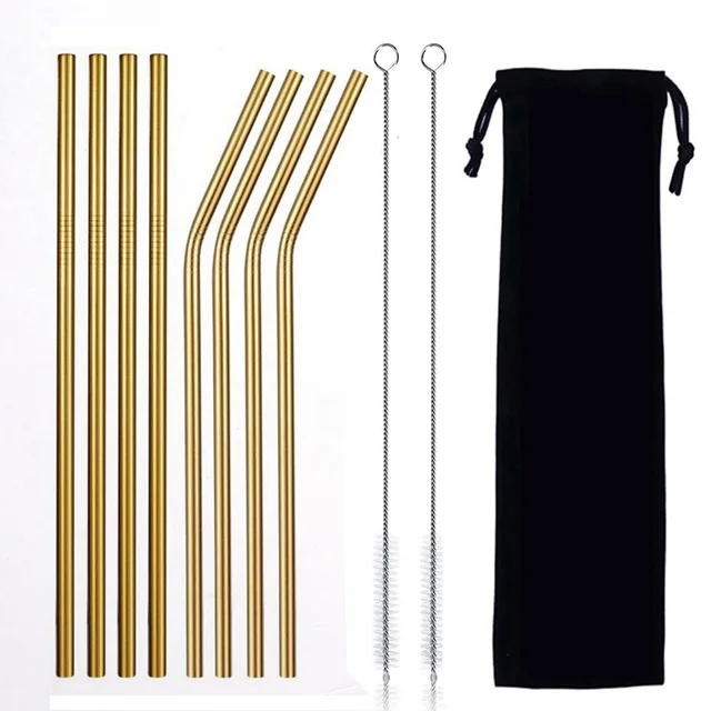 

Amazon top seller straight bent metal straw reusable wholesale stainless steel drinking straws with customized logo brush, 7 colors