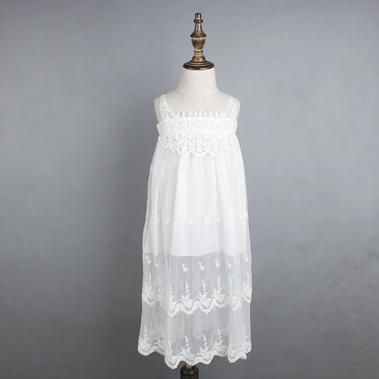 

White Lace Beach Long Maxi Dresses For Kids, Children Rustic Wedding Bohemian Flower Girl Dress
