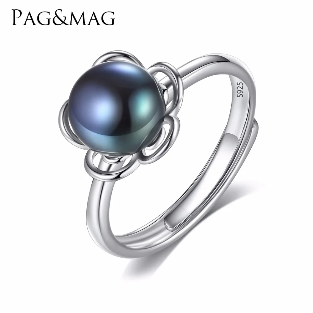 

PAG&MAG New Arrivals Fancy Silver Rose Flower Design Ring Mounting Freshwater Pearl Jewelry for Women Engagement Gift