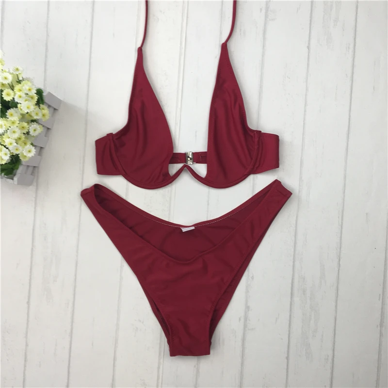 

bikini 2017 high cut thong bathing suit high cut swimsuit red Solid swimwear women Brazilian Biquini swim beach micro bikini set, Red bikini