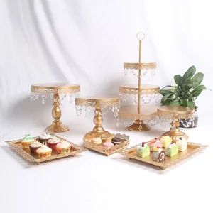 Image of 7Pcs/ set Wedding Cupcake Gold Silver Pink White Dessert Tray Metal Crystal 3 Tier Set Birthday Cake Stand