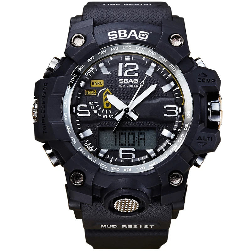 

SBAO Double Display Digital Watch 30m Swimming Calendar LED Electronics Watches Male Military Army Sport Watch relogio masculino, N/a