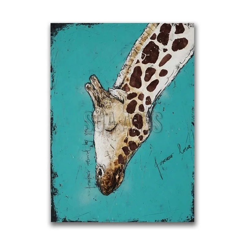 

Handmade Portrait Of Giraffe Head Abstract Canvas Painting for Home Decor