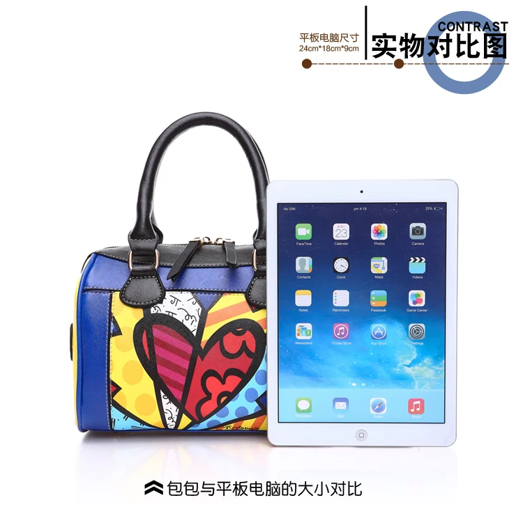 Romero Britto 2016 Hot New Fashion Digital Print Handbags Graffiti Casual Lady Shoulder Bag Pu For Women Free Shipping