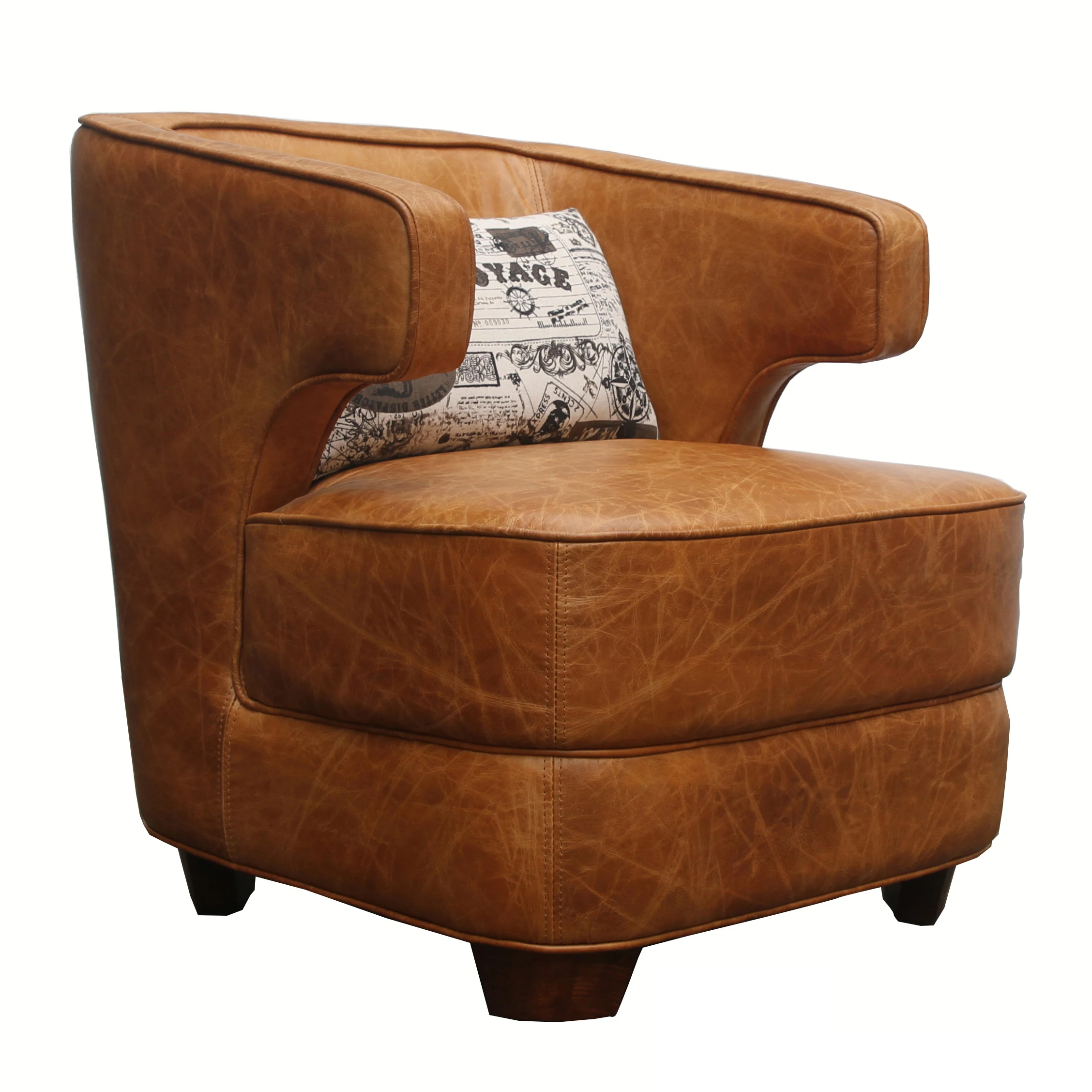 Vintage Brown Top Distressed Leather Club Chair With High Quality Cushion For Living Room Lobby