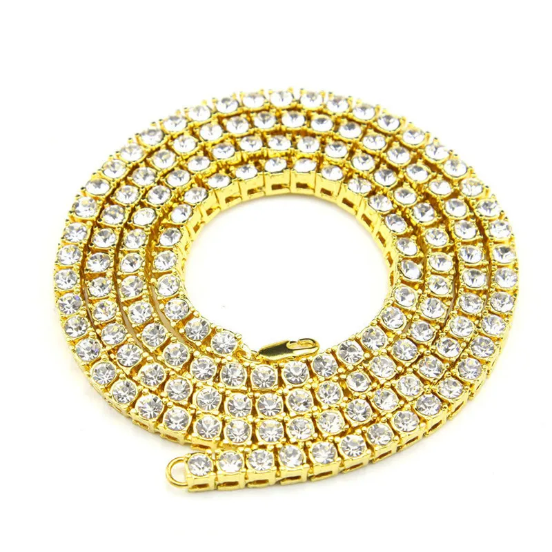

Cheap Wholesale HipHop Gold Silver Black Color Iced Out 5mm Rhinestone Tennis Chain for Men