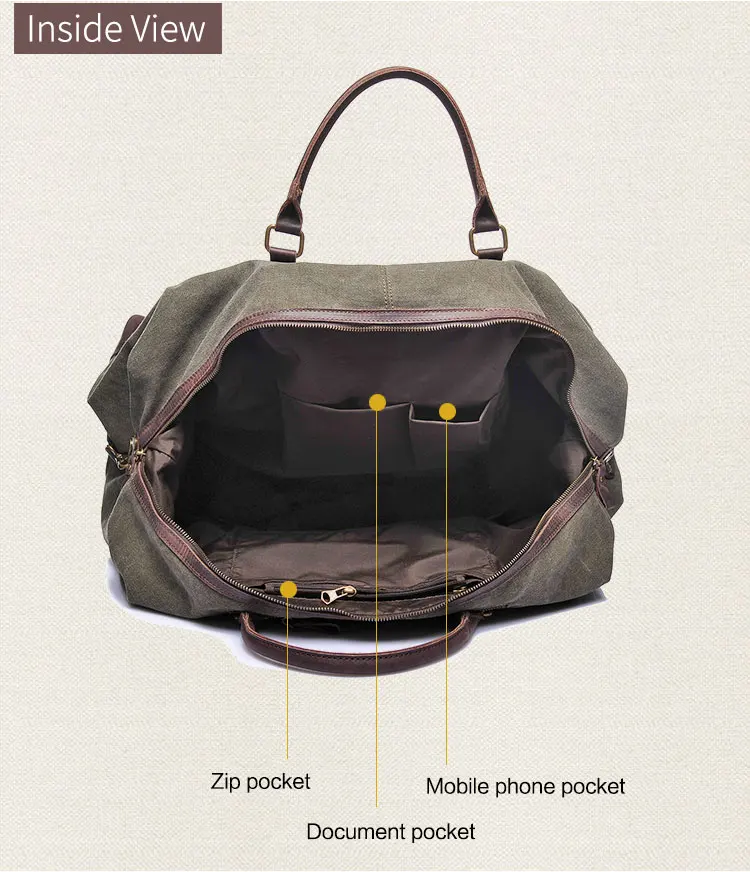 Large capacity vintage leather canvas travel flight weekender holdall overnight luggage duffel duffle bag for men
