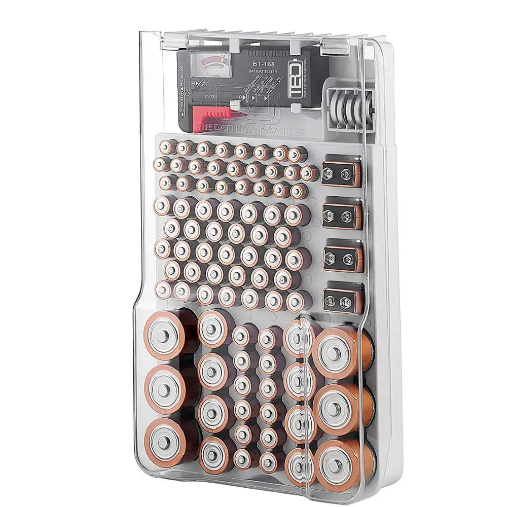 

The plastic Battery Organizer Storage Case with Hinged Clear Cover