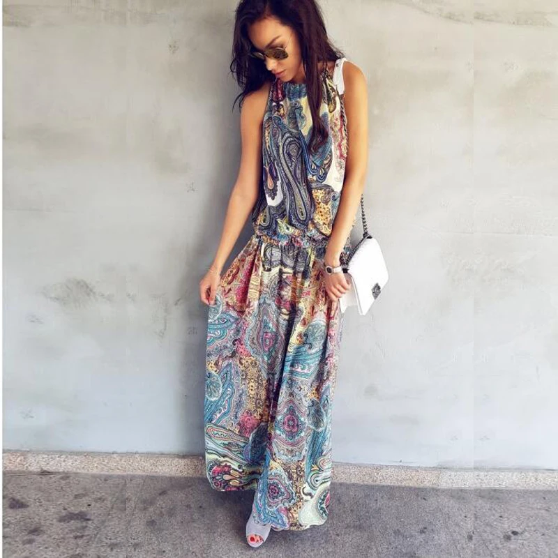 

summer women fashion loose bowknot backless chiffon boho dress, Blue