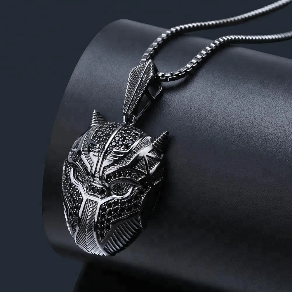 

Hot Sale Ice Out Diamond Black Carton Face Cover Pendant Necklace For Cool Boy, Black color