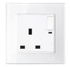 BS Standard 13A Glass Panel 3 Hole Outlet Wall Socket With Switch