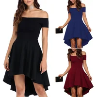 

Wholesale summer boat neck cotton women dresses pure color casual dress custom