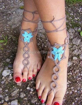 Crochet Barefoot Sandals Beach Wedding Yoga Shoes Foot Color White