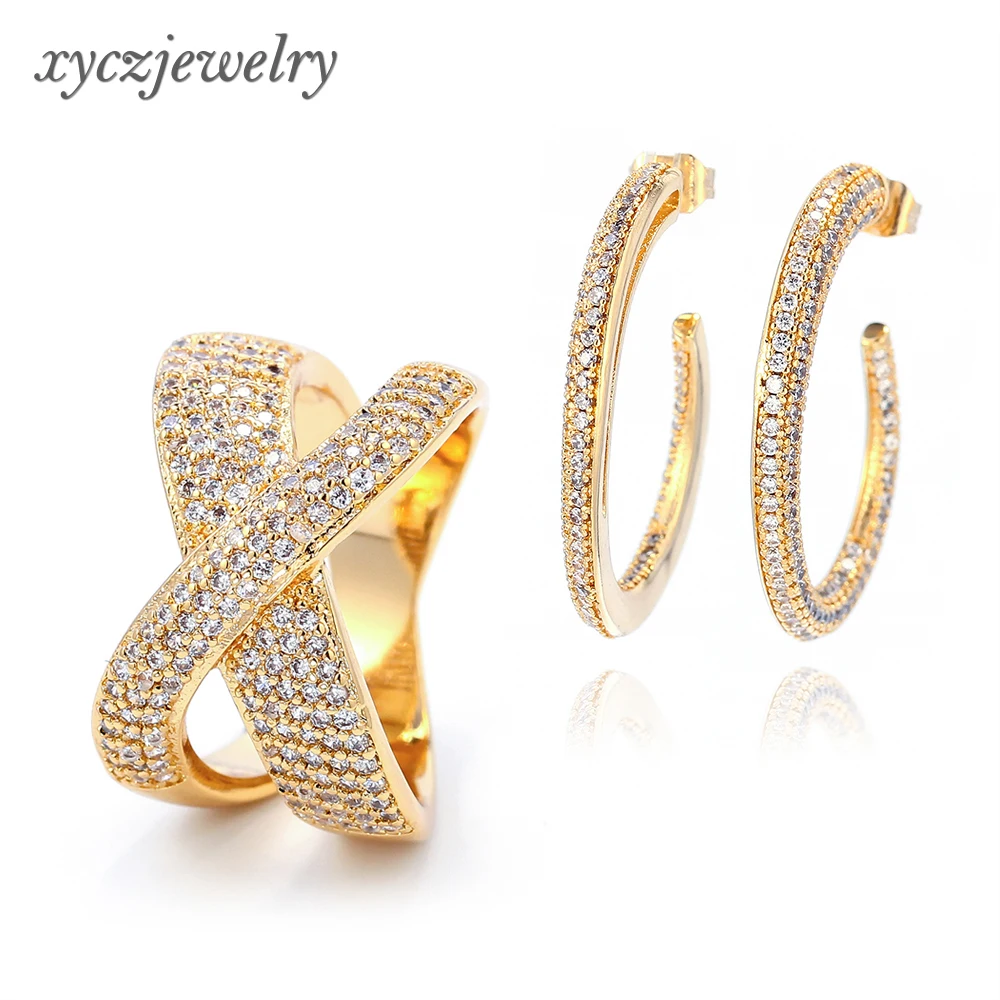 XYCZJEWELRY bridal jewelry set luxury white crystal gold jewelry set for wedding