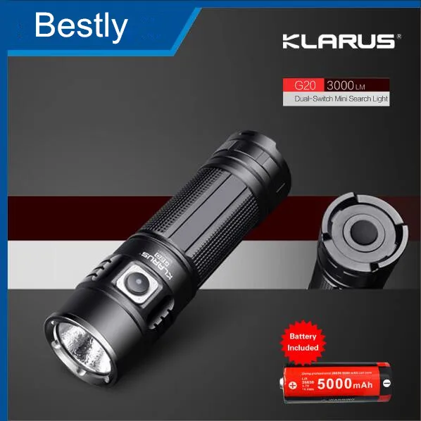

KLARUS G20 USB Rechargeable LED Flashlight Torch With 26650 Battery 3000 Lumens XHP70 N4 LED Light Dual Switch Lantern