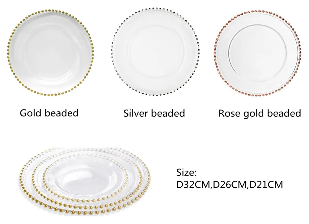 Pz22640 Wholesale Glass Silver Rose Gold Beaded Charger Plate For