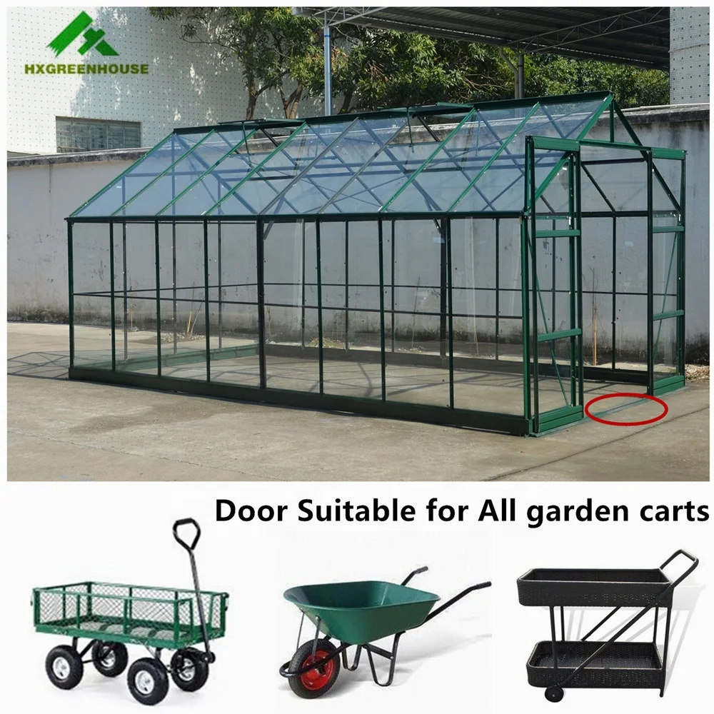 
New door style economic aluminum frame glasshouse greenhouse for garden cart in 
