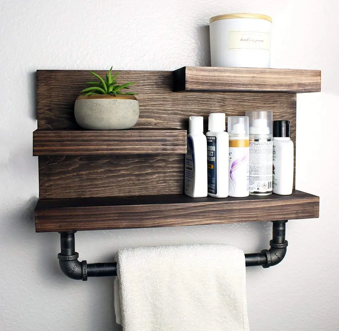 Bathroom Shelf Organizer With Towel Hooks Modern Farmhouse 