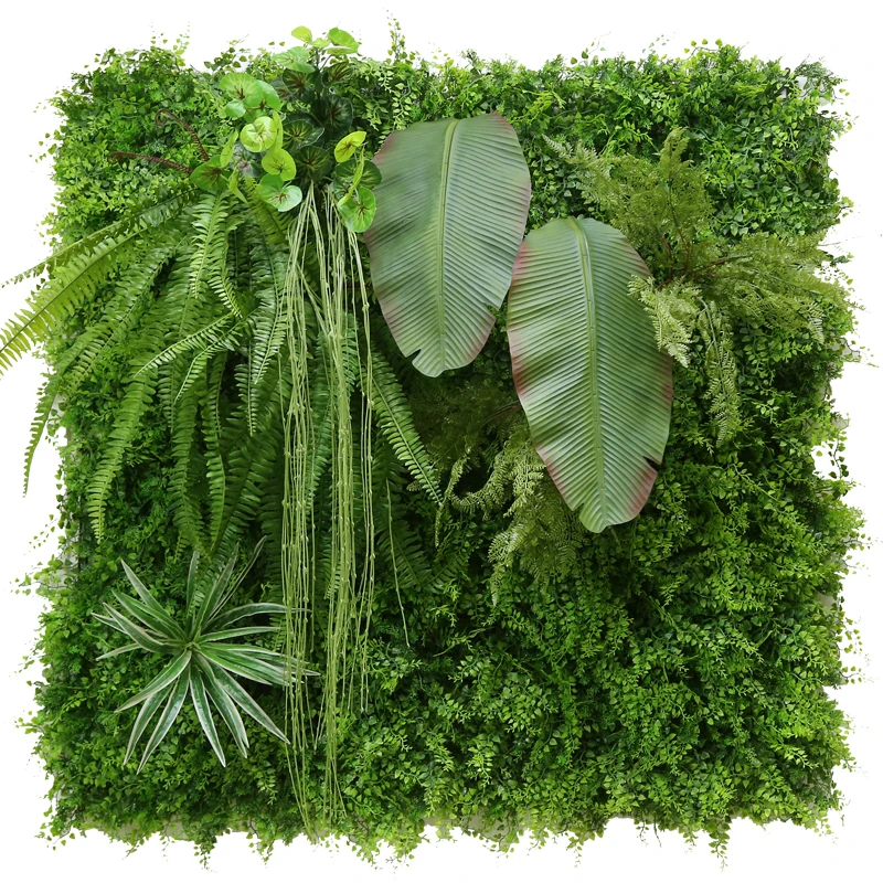 

Directly Manufacturer Artifical Plant UV Plastic Grass And Leaves Plant Artificial Vertical Green Hedge Wall Outdoor Mat Decor