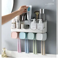 

New Design Wall Mounted Toothbrush Cup Holder with 3 Cups Toothbrush Storage Set Multi-Functional Slots Bathroom Organizer Stand