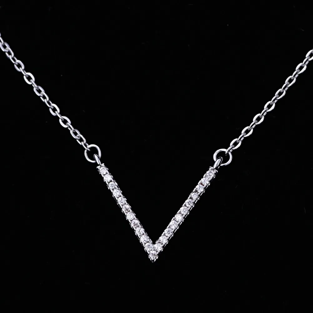 

925 Silver Simple Pendant Design V shaped Diamond Pendant Jewlery, As photo