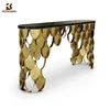 French Fish Scale Metal Frame Marble Console Table