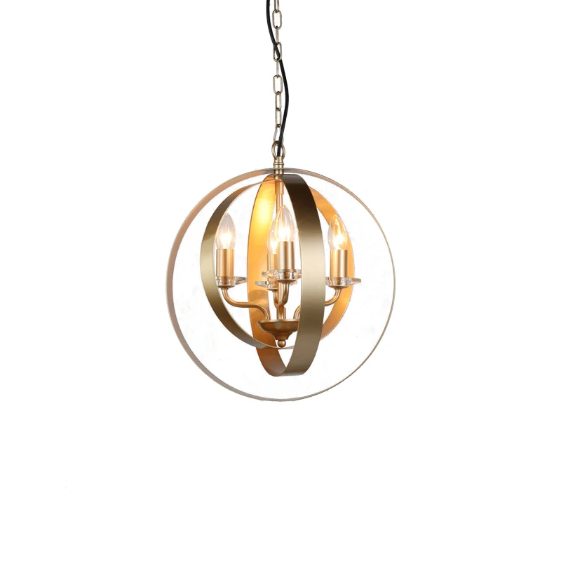 European luxury  plated gold brown round iron art restaurant porch ceiling  lamp
