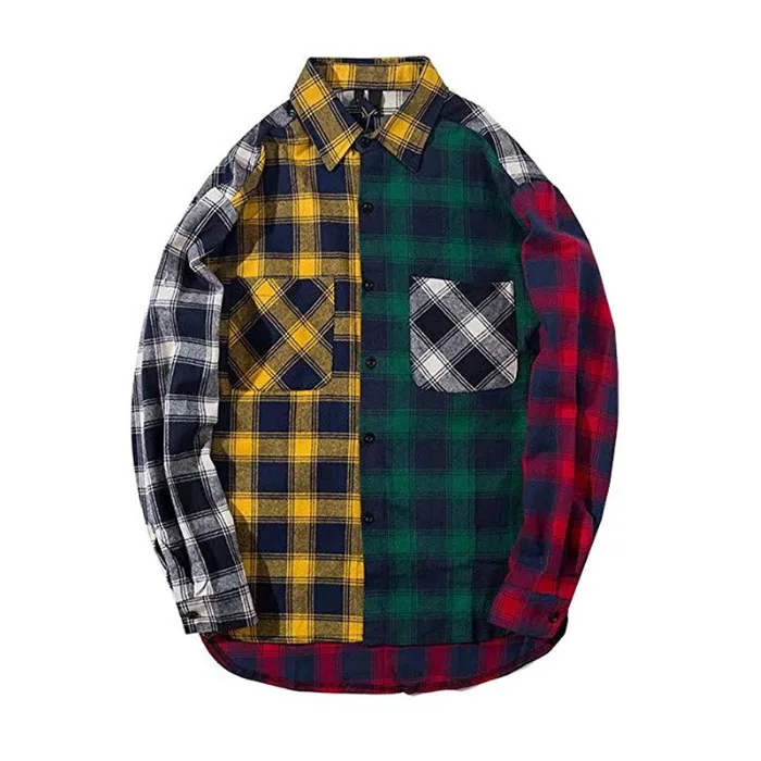 

Men Plaid Shirts Colour Block Long Sleeve Button Up Jacket Oversize Unique Fashion Shirt Men, Special colors are available on request, based on pantone color card