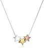 Tri Colored Sterling Silver Flashed Three Star Pendant 18 inch box chain Necklace