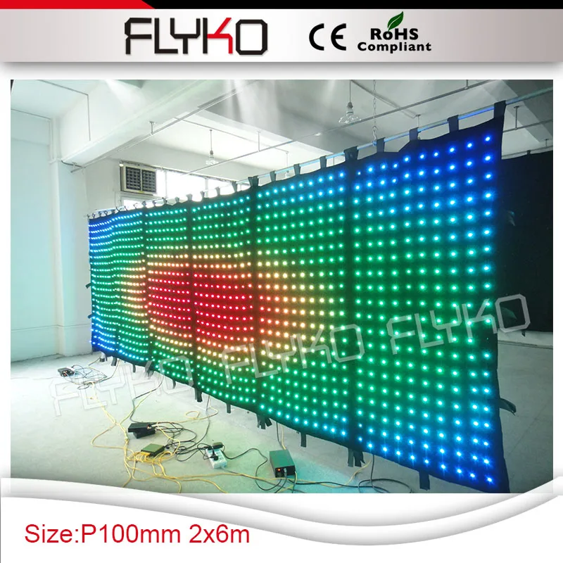 

P10cm flash, animation, ect, text,Video Display Function 2x6m led flexible video curtain from China, Full color