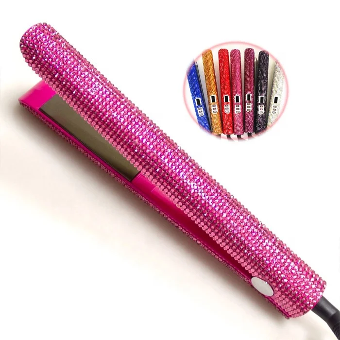 

Sengfi Hot Sale Fashion Private Label Custom MCH LCD Display Diamond Crystal Bling Ceramic Flat Iron Hair Straightener, Black;pink;blue;white;yellow;and custom color