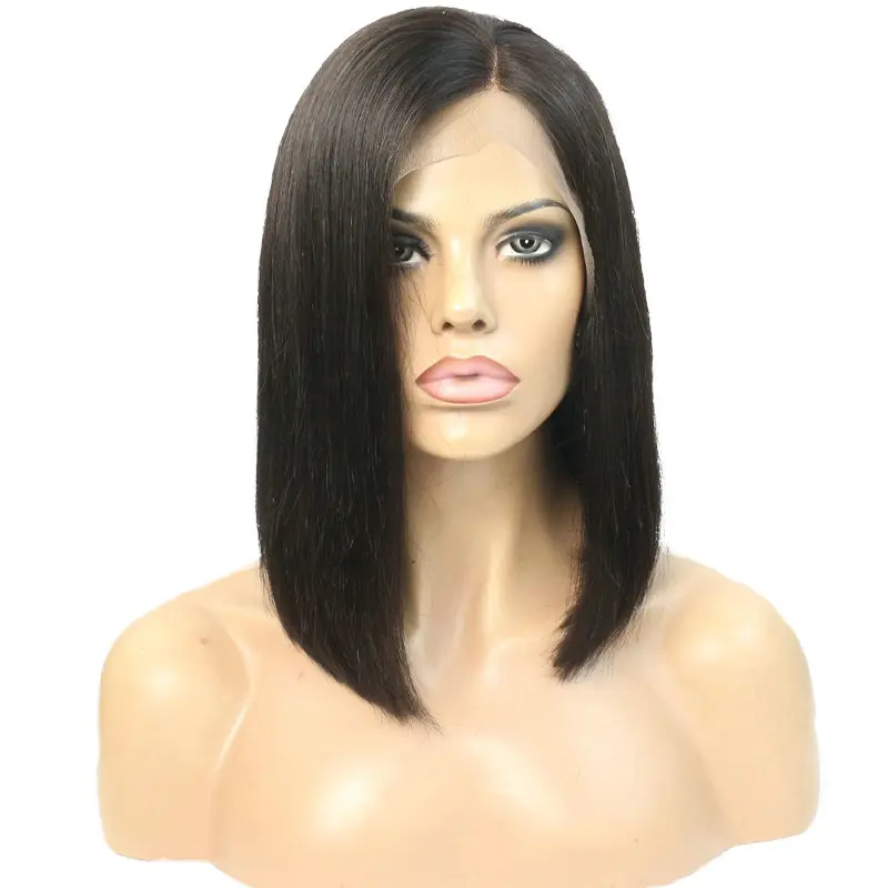 

Joywigs 150 Density Brazilian Human Hair Left Side Parting Pre Plucked Short Straight bob lace front wigs for african american