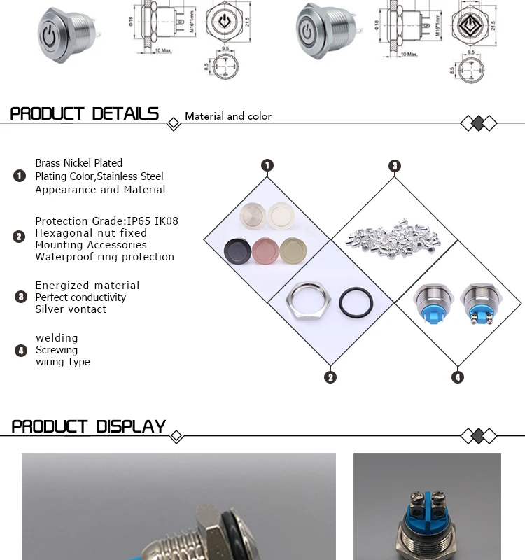 push button switch,momentary push button switch,metal push button switch,16mm push button switch,2 pin push button switch,220 volt push button switch