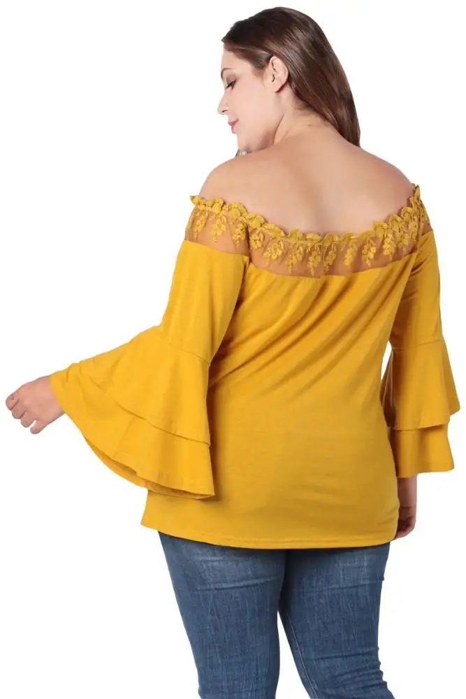 
F20308A Latest fashion plus size Lace long sleeve T-shirt for fat women 