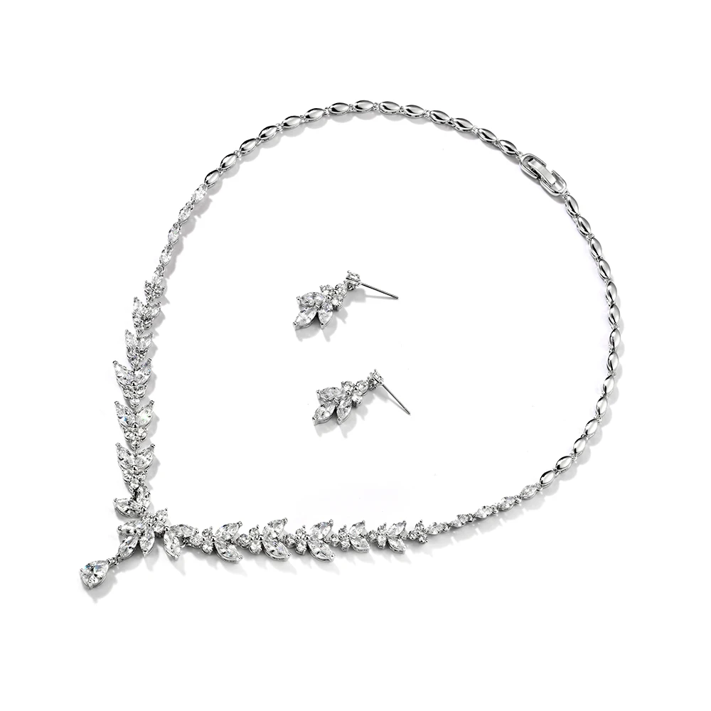 Luxury cubic zircon wedding necklace earrings bridal women earing necklace jewellery set for brides bridesmaid